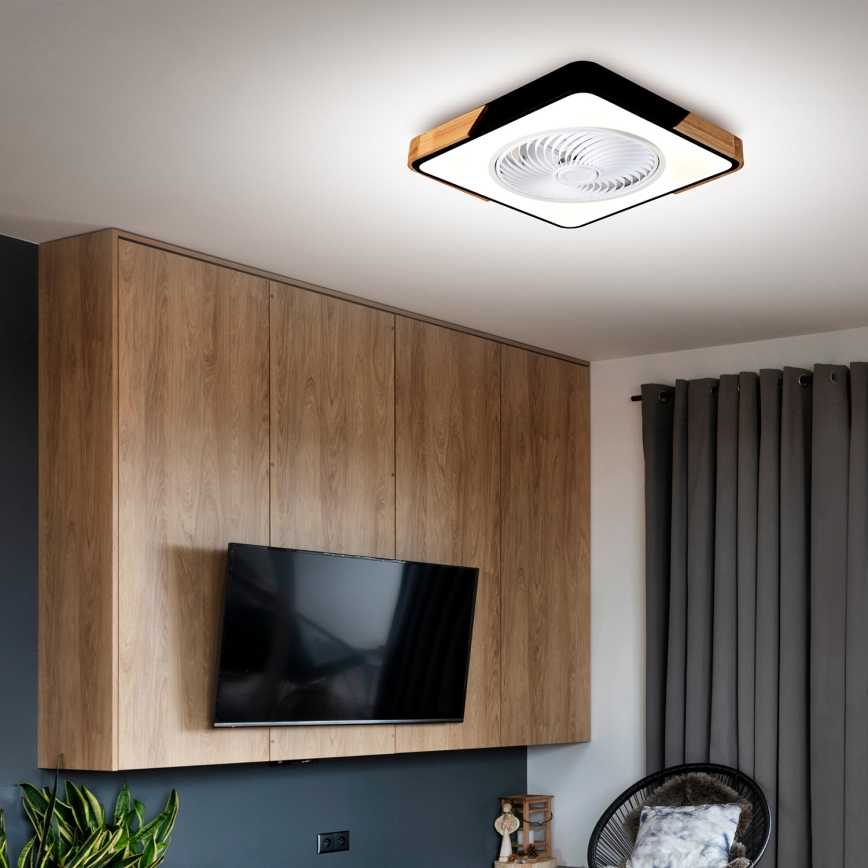 Brilagi - LED Φωτιστικό οροφής dimmable με ανεμιστήρα LED/30W/230V 3000-6500K μαύρο/δρυς + τηλεχειριστήριο