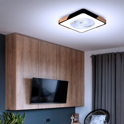 Brilagi - LED Φωτιστικό οροφής dimmable με ανεμιστήρα LED/30W/230V 3000-6500K μαύρο/δρυς + τηλεχειριστήριο