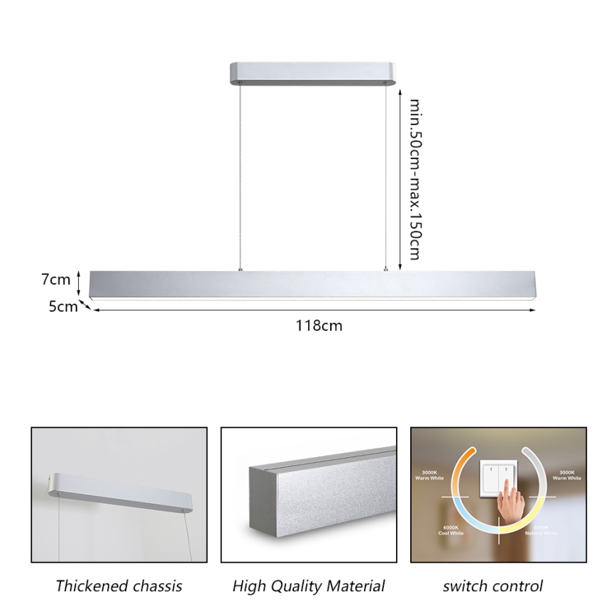 Brilagi - LED Πολύφωτο με καλώδιο SLEEKLINE LED/40W/230V 3000/4500/6000K ασημί