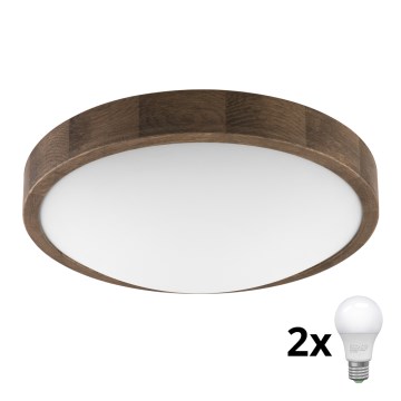 Brilagi - LED Φωτιστικό οροφής CARVALHO SLIM 2xE27/60W/230V δρυς διάμετρος 37 cm