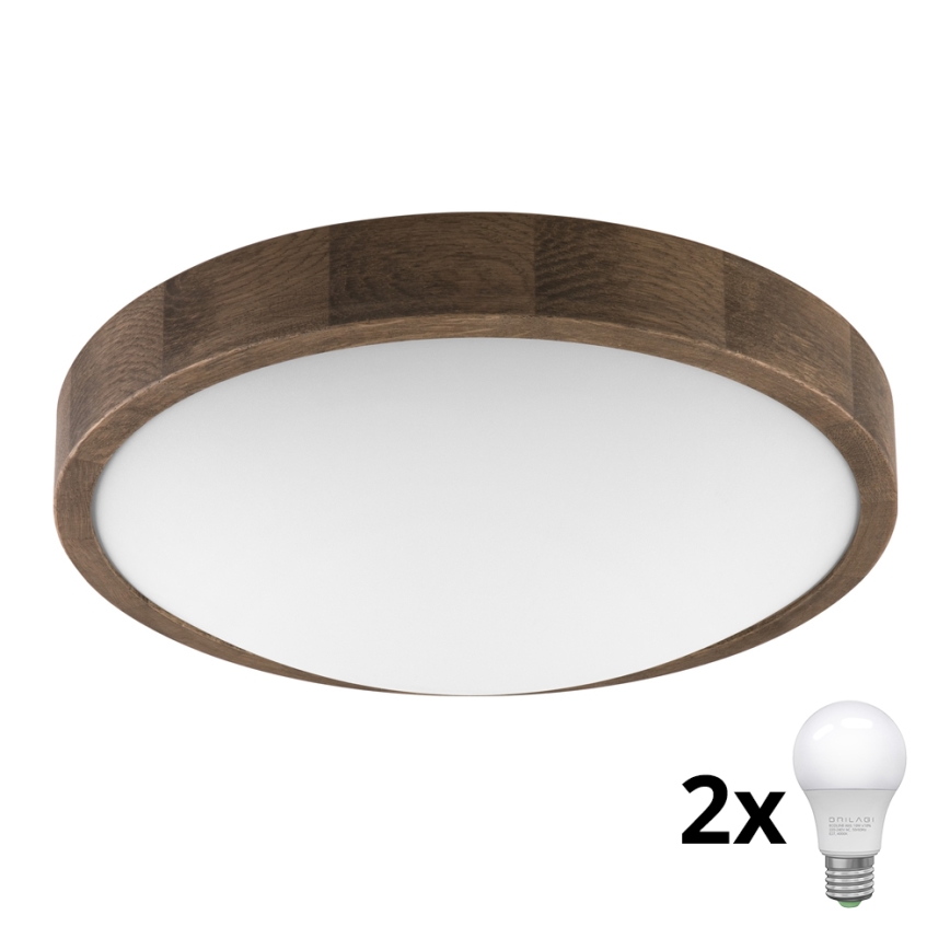 Brilagi - LED Φωτιστικό οροφής CARVALHO SLIM 2xE27/60W/230V δρυς διάμετρος 37 cm