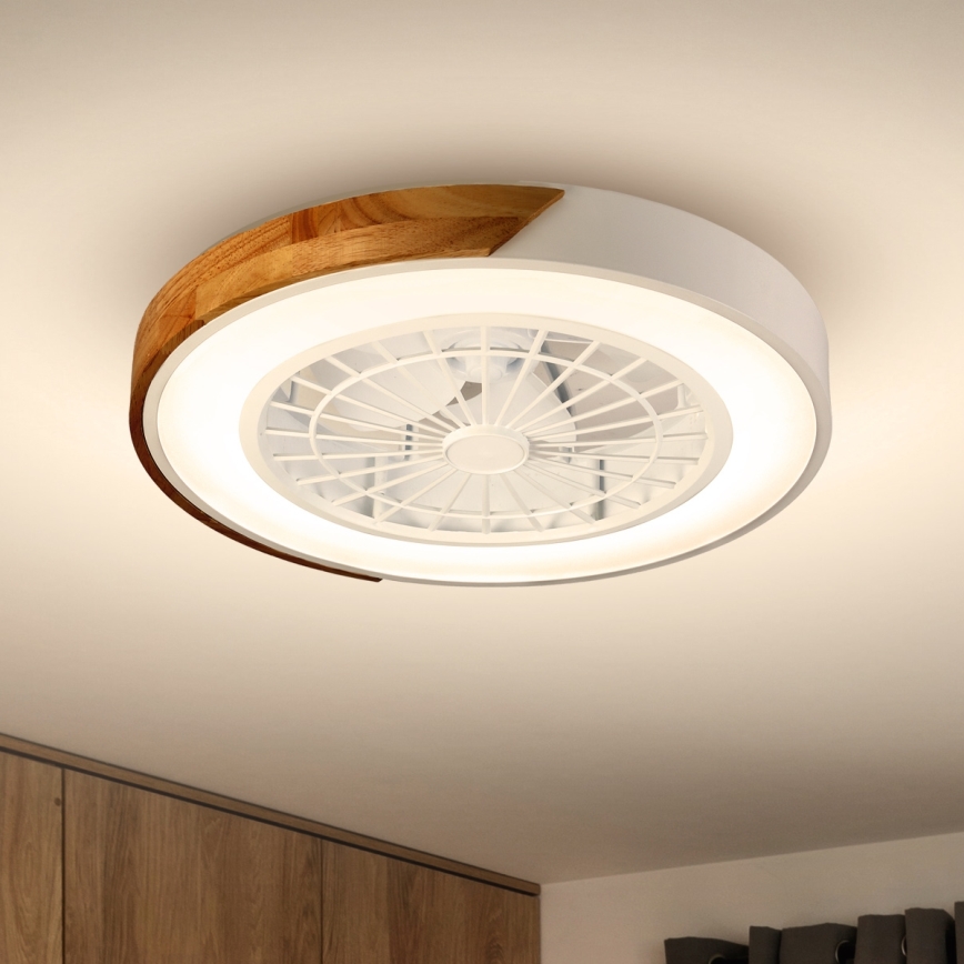 Brilagi - LED Φωτιστικό οροφής dimmable με ανεμιστήρα LED/30W/230V 3000-6500K λευκό/δρυς + τηλεχειριστήριο