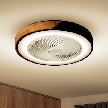 Brilagi - LED Φωτιστικό οροφής dimmable με ανεμιστήρα LED/30W/230V 3000-6500K μαύρο/δρυς + τηλεχειριστήριο