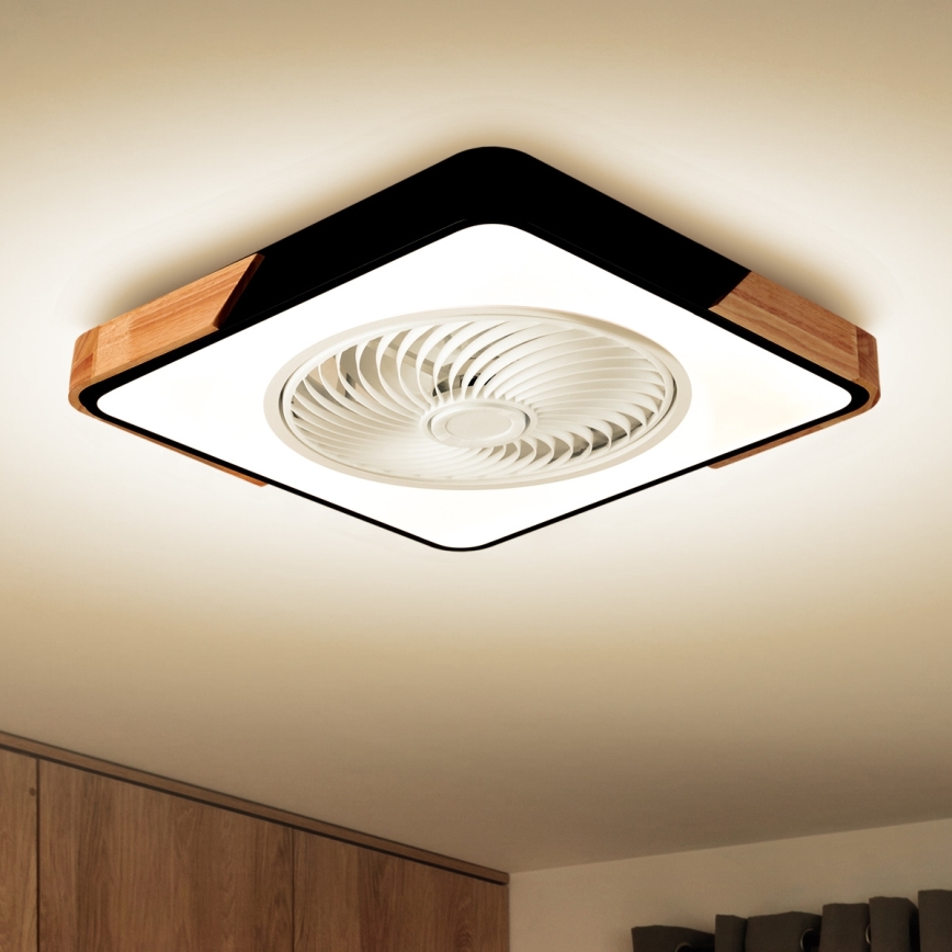 Brilagi - LED Φωτιστικό οροφής dimmable με ανεμιστήρα LED/30W/230V 3000-6500K μαύρο/δρυς + τηλεχειριστήριο