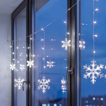 BRILAGI - LED Χριστουγεννιάτικη φωτεινή κουρτίνα 77xLED/3xAA/USB 3,8m νιφάδες ψυχρό λευκό