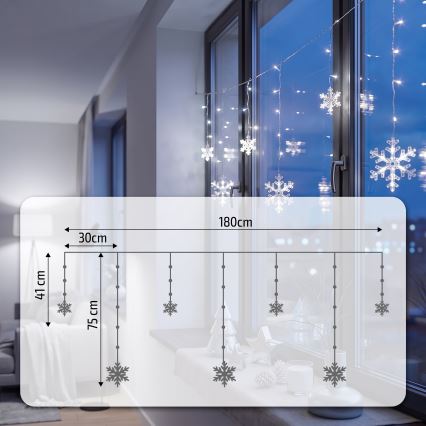 BRILAGI - LED Χριστουγεννιάτικη φωτεινή κουρτίνα 77xLED/3xAA/USB 3,8m νιφάδες ψυχρό λευκό