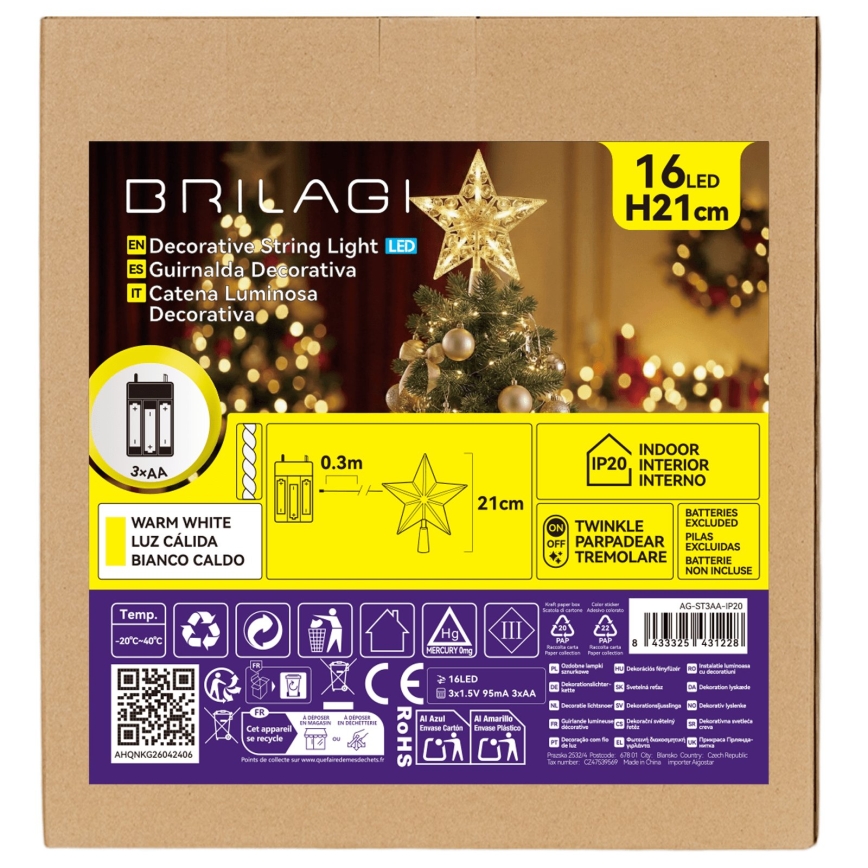 BRILAGI - LED Χριστουγεννιάτικο διακοσμητικό LED/3xAA 21 cm αστέρι θερμό λευκό