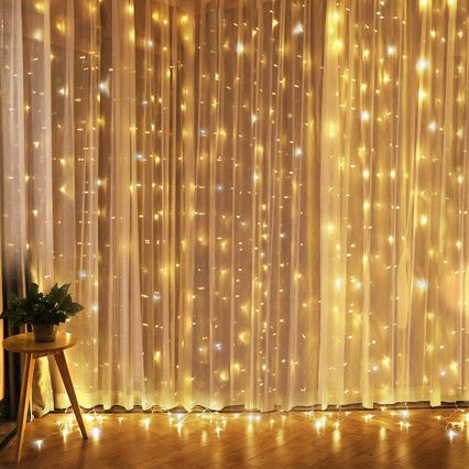Brilagi - LED Χριστουγεννιάτικο Κουρτίνα 300xLED/8 λειτουργίες/3xAA/USB 1,2μ ζεστό λευκό