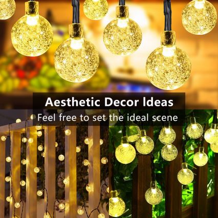 BRILAGI - LED ηλιακή διακοσμητική γιρλάντα BUBBLE 100xLED/8 λειτουργίες 10m IP65 Θερμό λευκό 600 mAh