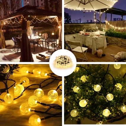 BRILAGI - Ηλιακή διακοσμητική γιρλάντα LED BUBBLE, 200 LED, 8 λειτουργίες, 20 m, IP65, ζεστό λευκό, 800 mAh