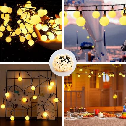 Brilagi - LED ηλιακή διακοσμητική γιρλάντα BUBBLE 200 LED/8 λειτουργίες 20m IP65 θερμό λευκό 800 mAh
