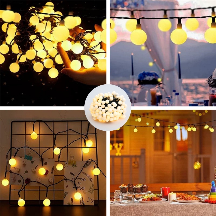 Brilagi - LED ηλιακή διακοσμητική γιρλάντα BUBBLE 200 LED/8 λειτουργίες 20m IP65 θερμό λευκό 800 mAh