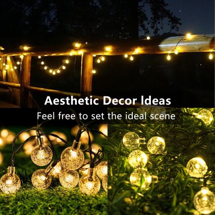 Brilagi - LED ηλιακή διακοσμητική γιρλάντα BUBBLE 50xLED/8 λειτουργίες 7 m IP65 θερμό λευκό 600 mAh