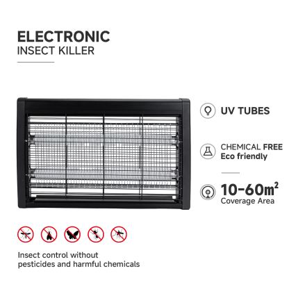 Brilagi - Ηλεκτρική παγίδα εντόμων 2xUV/10W/230V 60 m2 μαύρη