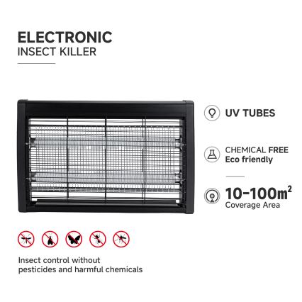 Brilagi - Ηλεκτρική παγίδα εντόμων 2xUV/18W/230V 100 m2 μαύρη
