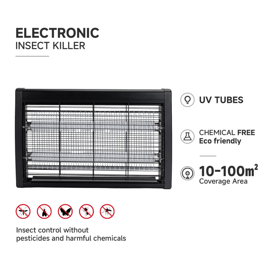 Brilagi - Ηλεκτρική παγίδα εντόμων 2xUV/18W/230V 100 m2 μαύρη