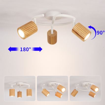 Brilagi - Σημειακό φωτιστικό MODERN WOOD 3xGU10/8W/230V ξύλινο/λευκό