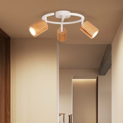 Brilagi - Σημειακό φωτιστικό MODERN WOOD 3xGU10/8W/230V ξύλινο/λευκό