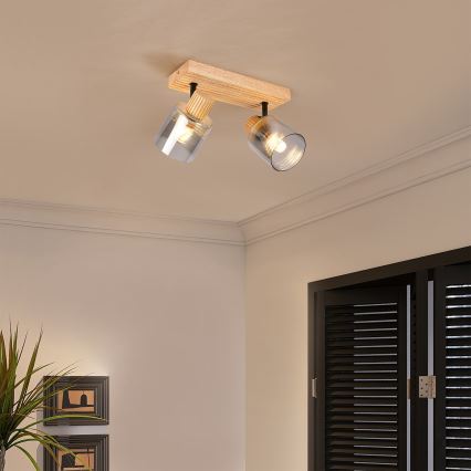 Brilagi - Σποτ φωτιστικό HYGGE 2xE14/15W/230V ξύλο καουτσούκ/καπνιστό
