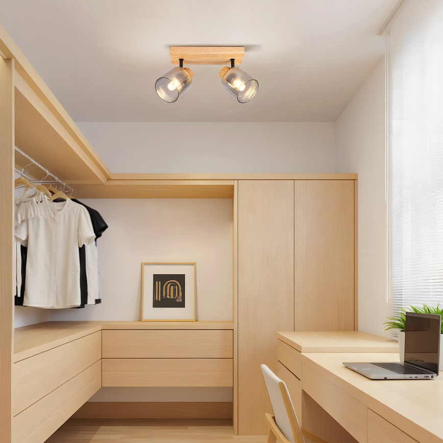 Brilagi - Σποτ φωτιστικό HYGGE 2xE14/15W/230V ξύλο καουτσούκ/καπνιστό