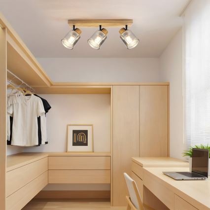 Brilagi - Σποτ φωτιστικό HYGGE 3xE14/15W/230V ξύλο/καπνιστό