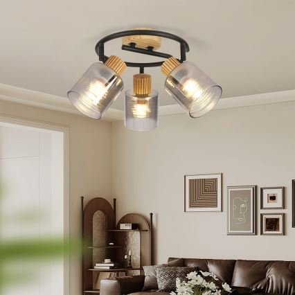 Brilagi - Σποτ φωτιστικό HYGGE 3xE14/15W/230V ξύλο καουτσουκιάς/καπνιστό