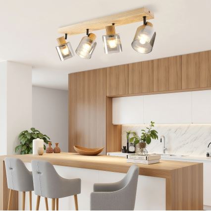 Brilagi - Σποτ φωτιστικό HYGGE 4xE14/15W/230V ξύλο/καπνιστό