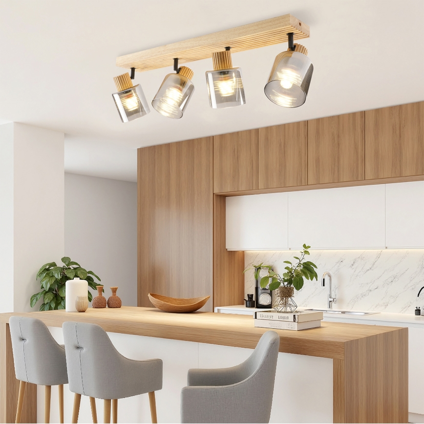 Brilagi - Σποτ φωτιστικό HYGGE 4xE14/15W/230V ξύλο/καπνιστό