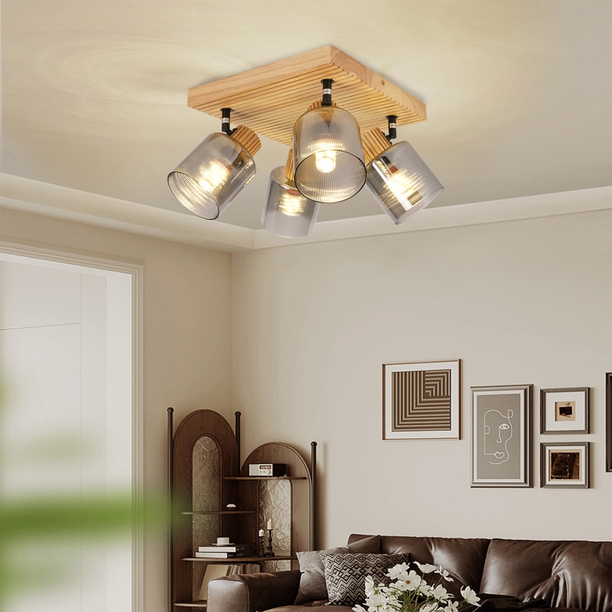 Brilagi - Σποτ φωτιστικό HYGGE 4xE14/15W/230V ξύλο/καπνιστό