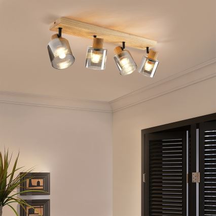 Brilagi - Σποτ φωτιστικό HYGGE 4xE14/15W/230V ξύλο καουτσούκ/καπνιστό