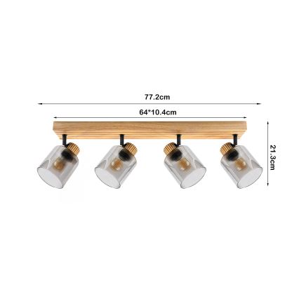 Brilagi - Σποτ φωτιστικό HYGGE 4xE14/15W/230V ξύλο καουτσούκ/καπνιστό