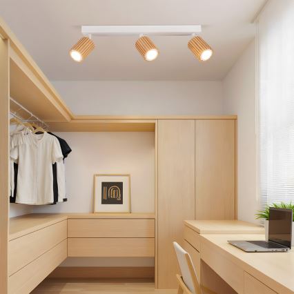 Brilagi - Σποτ φωτιστικό MODERN WOOD 3xGU10/8W/230V ξύλο/λευκό