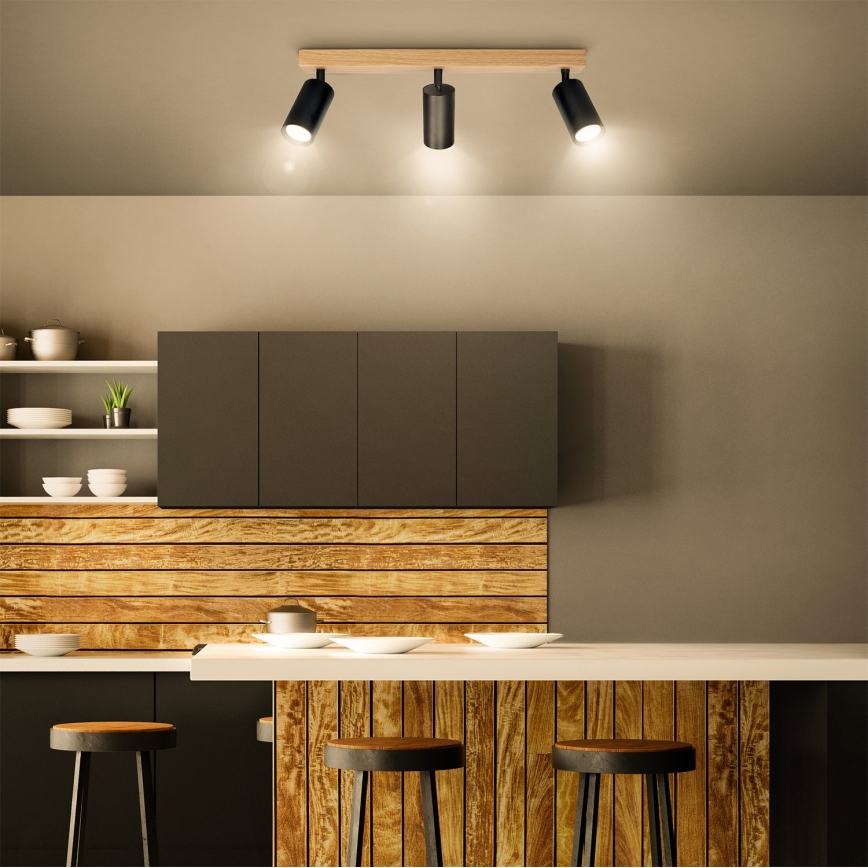 Brilagi - Σποτ φωτιστικό SELE 3xGU10/30W/230V μαύρο/σε απομίμηση δρυός