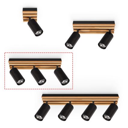 Brilagi - Σποτ φωτιστικό SELE WOOD 3xGU10/30W/230V μαύρο/ξύλο