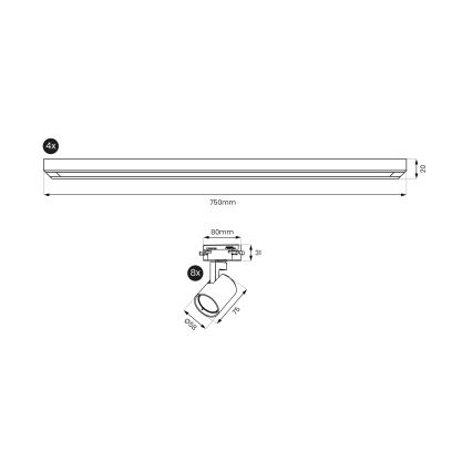 Brilagi - Σποτ φωτιστικό για σύστημα ράγας HUSKY 8xGU10/10W/230V μαύρο/χρυσό