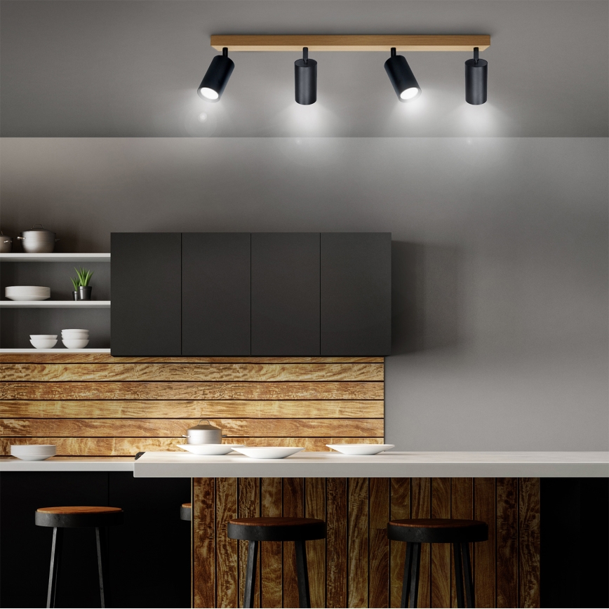 Brilagi - Σποτ οροφής SELE 4xGU10/30W/230V μαύρο/φινίρισμα δρυός