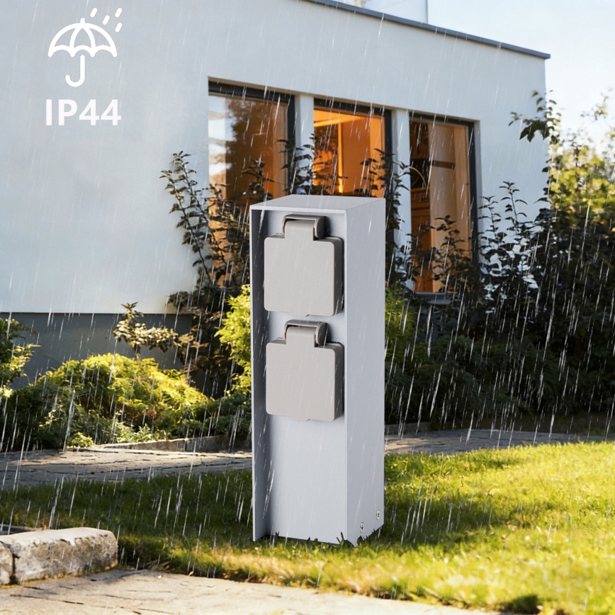 Brilagi - Στήλη εξωτερικών πριζών PILLAR 2Z SCHUKO 230V IP44 ασημί