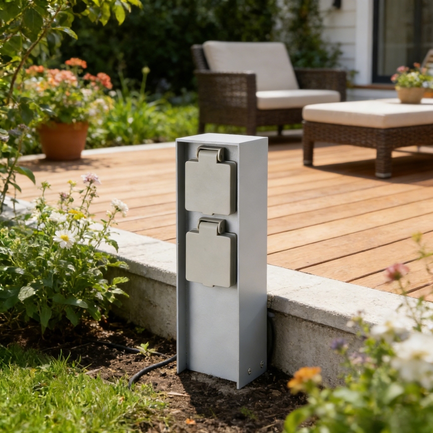 Brilagi - Στήλη εξωτερικών πριζών PILLAR 2Z SCHUKO 230V IP44 ασημί