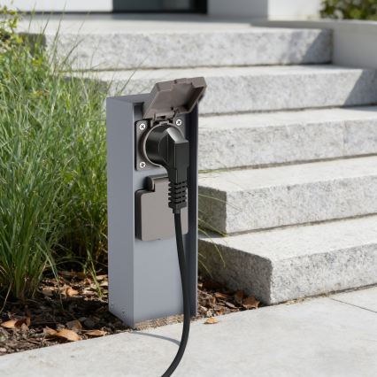 Brilagi - Στήλη εξωτερικών πριζών PILLAR 2Z SCHUKO 230V IP44 ασημί