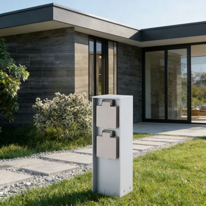 Brilagi - Στήλη εξωτερικών πριζών PILLAR 2Z SCHUKO 230V IP44 ασημί