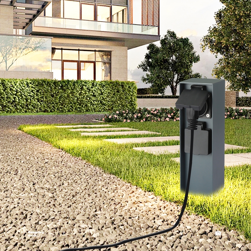 Brilagi - Στήλη υποδοχής πρίζας εξωτερικού χώρου PILLAR 2Z SCHUKO 230V IP44 ανθρακί