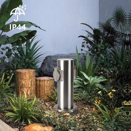 Brilagi - Στήλη υποδοχής πρίζας εξωτερικού χώρου PILLAR 2Z SCHUKO 230V IP44 ματ χρώμιο