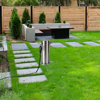 Brilagi - Στήλη υποδοχής πρίζας εξωτερικού χώρου PILLAR 2Z SCHUKO 230V IP44 ματ χρώμιο