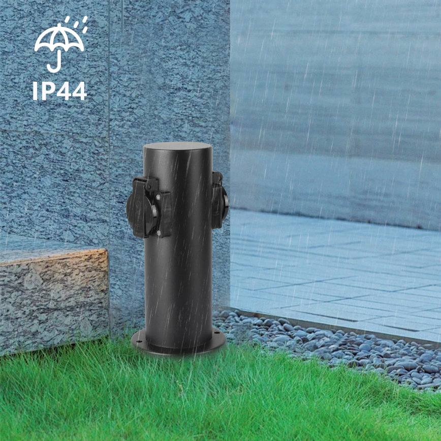 Brilagi - Στήλη υποδοχής πρίζας εξωτερικού χώρου PILLAR 2Z SCHUKO 230V IP44 μαύρο