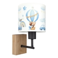 Brilagi - Παιδική επιτοίχια απλίκα BOBO WOOD 1xE27/25W/230V δρυς/μαύρο/λευκό/μπλε/με αρκουδάκια