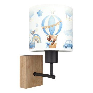 Brilagi - Παιδική επιτοίχια απλίκα BOBO WOOD 1xE27/25W/230V δρυς/μαύρο/λευκό/μπλε/με αρκουδάκια