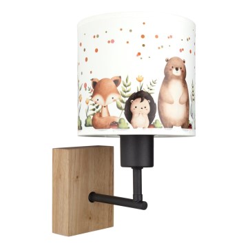 Brilagi - Παιδικό φωτιστικό τοίχου BOBO WOOD 1xE27/25W/230V βελανιδιά/μαύρο/λευκό/ζωάκια
