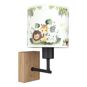 Brilagi - Παιδικό φωτιστικό τοίχου BOBO WOOD 1xE27/25W/230V δρυς/μαύρο/λευκό/πράσινο/ζούγκλα