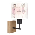 Brilagi - Παιδικό φωτιστικό τοίχου BOBO WOOD 1xE27/25W/230V δρυς/μαύρο/λευκό/ροζ/μπαλαρίνες
