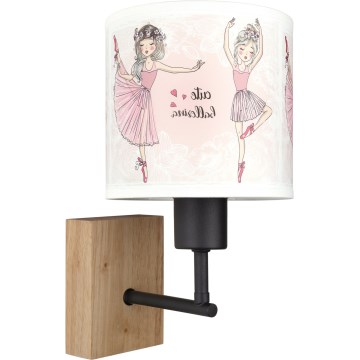 Brilagi - Παιδικό φωτιστικό τοίχου BOBO WOOD 1xE27/25W/230V δρυς/μαύρο/λευκό/ροζ/μπαλαρίνες